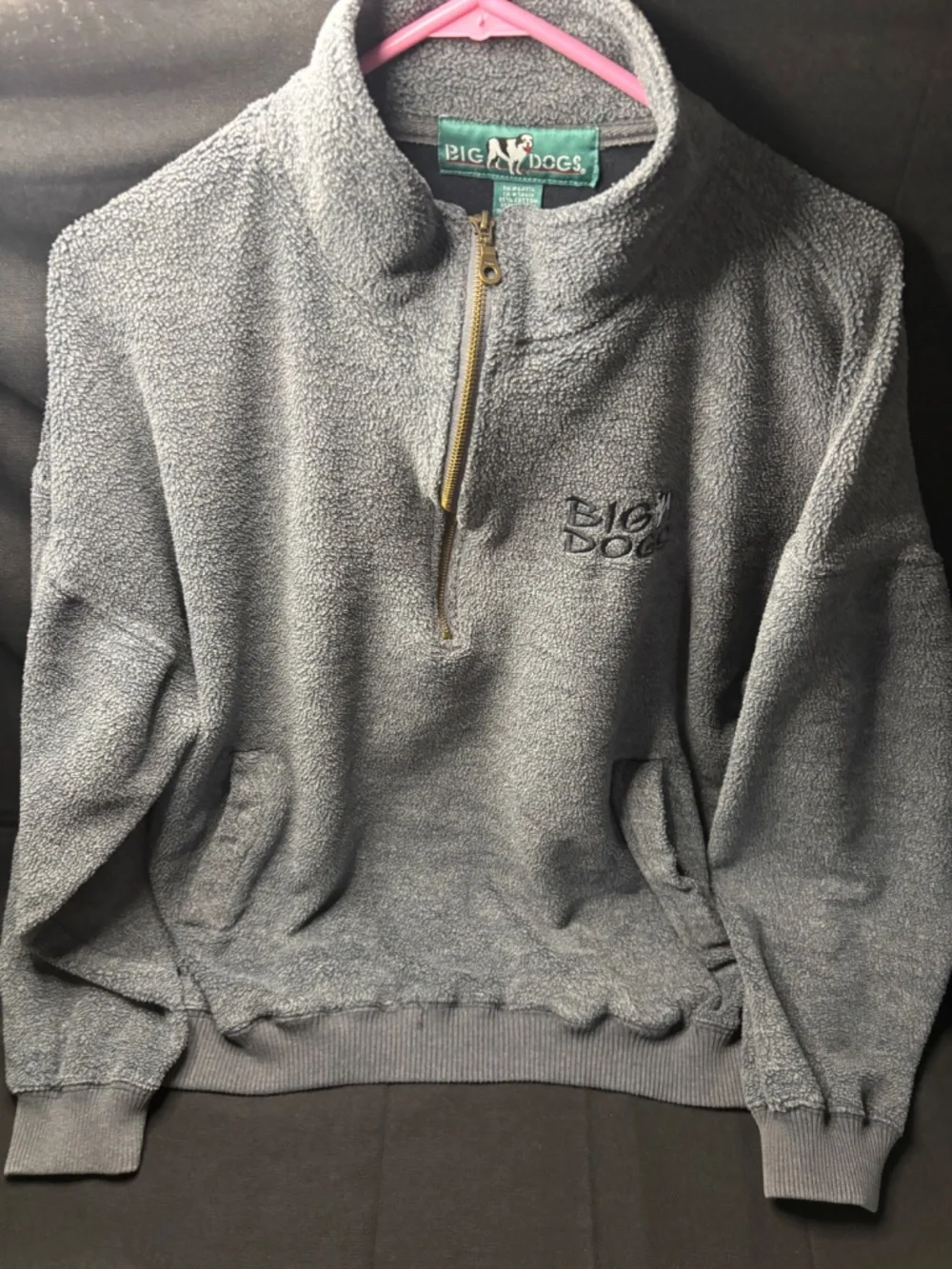 Y2K Big dogs 1/4 Zip Sherpa Fleece Pullover Men's Gray XL Embroidered Logo